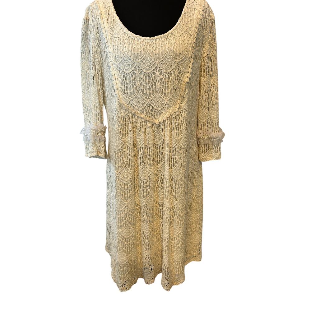 Young Essence Ivory Crochet Lace Dress with Lovely Lace Accents Size XL EUC